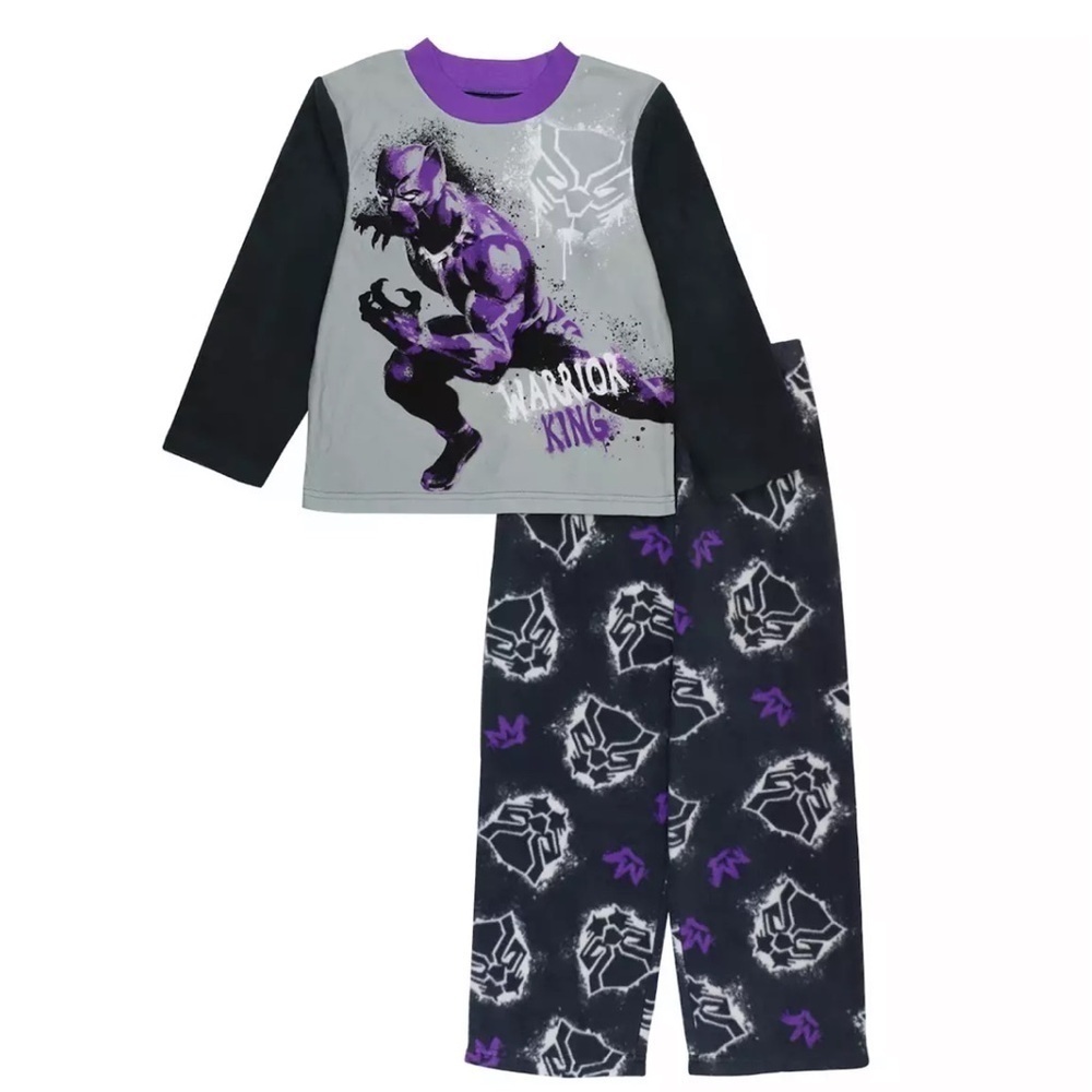 🆕 Marvel Avengers Black Panther Boys Warrior King 2-Piece Pajama Set Size 4